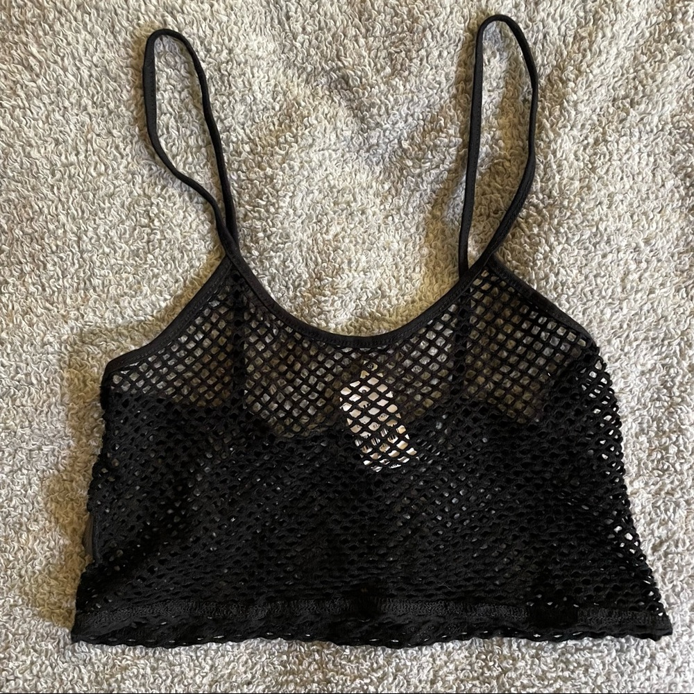 LF black fishnet crop tank